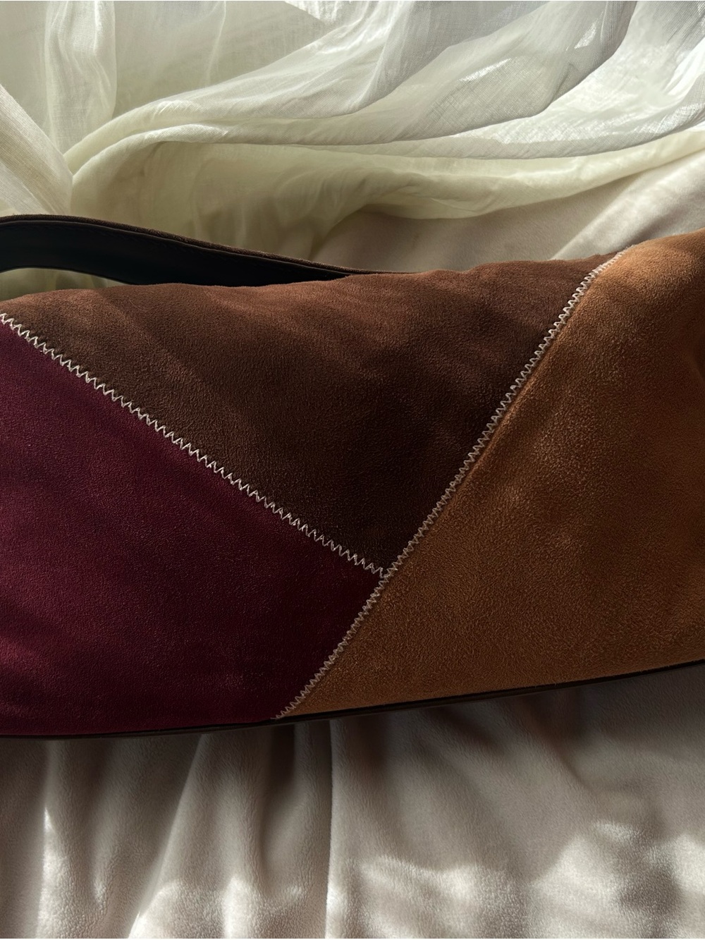 Vintage Sonoma Tri-Color Suede Shoulder Bag in Burgundy, Brown & Tan - Picture 3 of 4